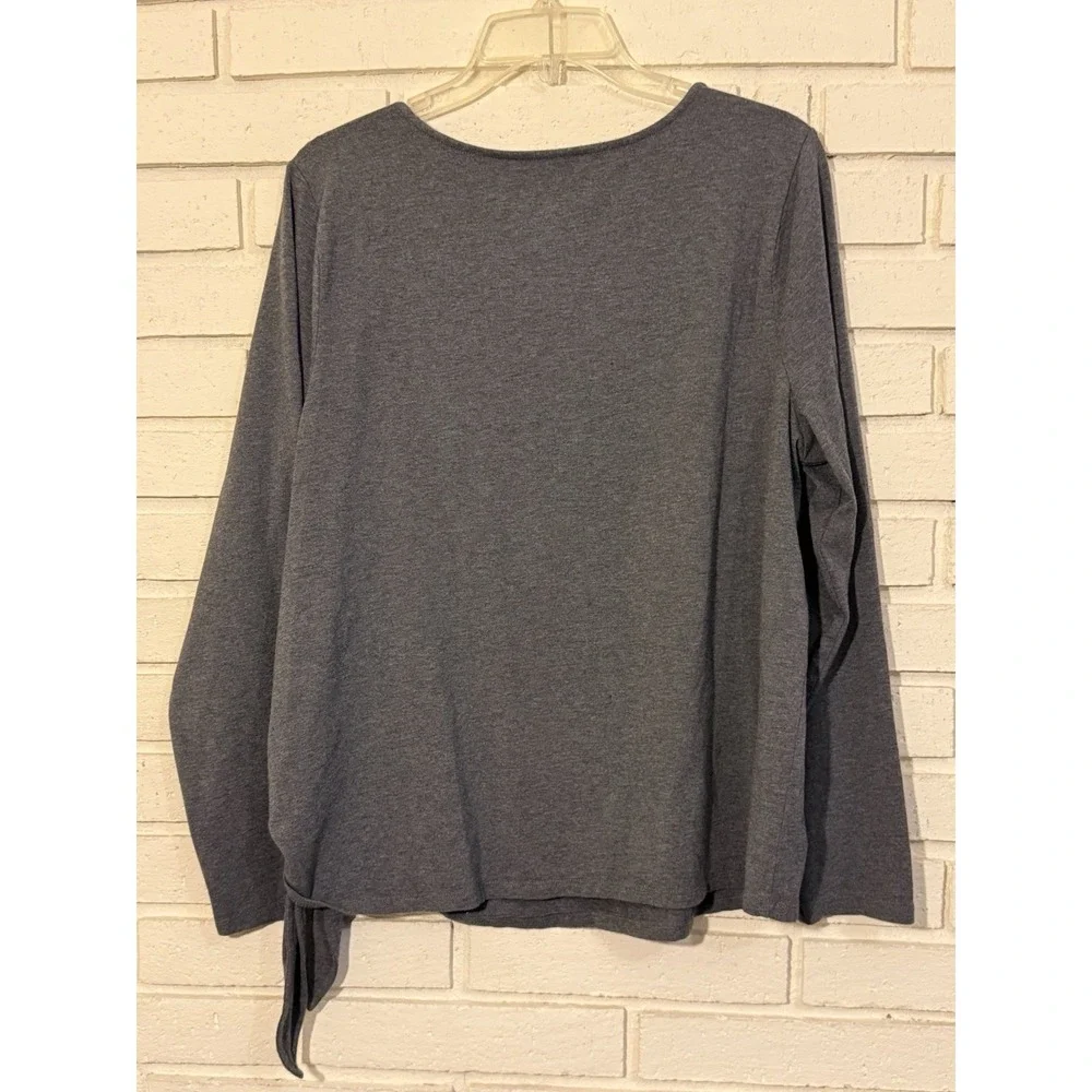 Belle by Kim Gravel Size Large TripleLuxe Knit Top  Grommet Side Tie Gray